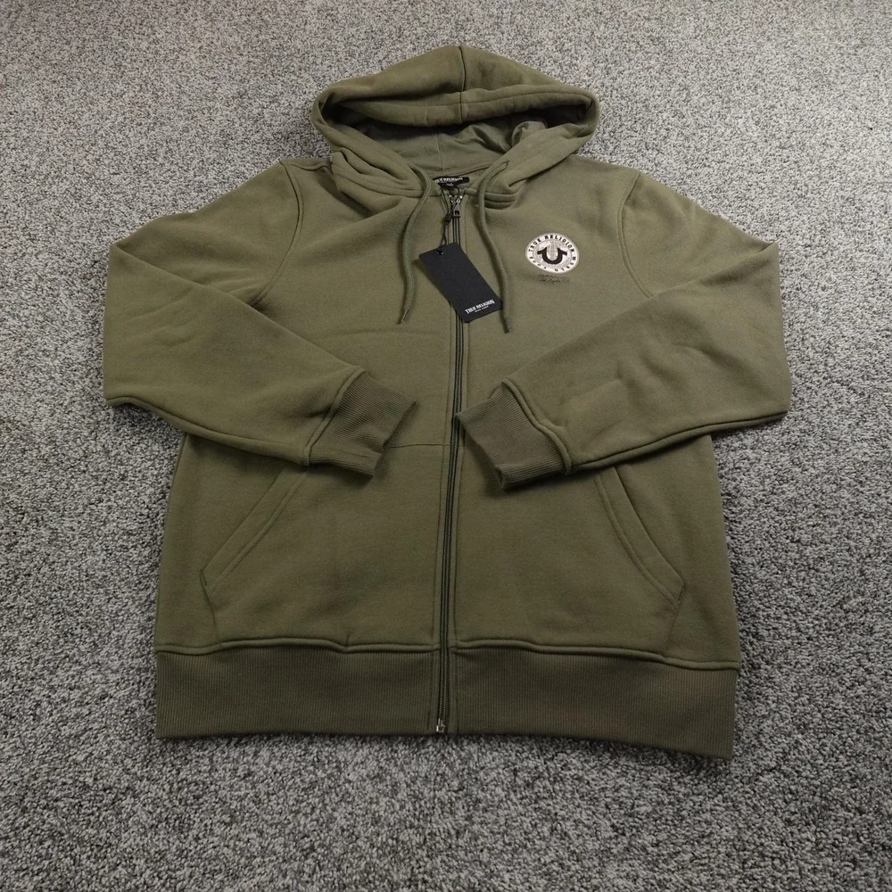 NEW True Religion Hoodie Mens‎ M Green Buddha Full Zip Sweatshirt Jacket Sweater